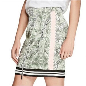 Guess Reese Snake & Vine Print Front Zipper Stripe Hem Pencil Skirt Size 2 XS
